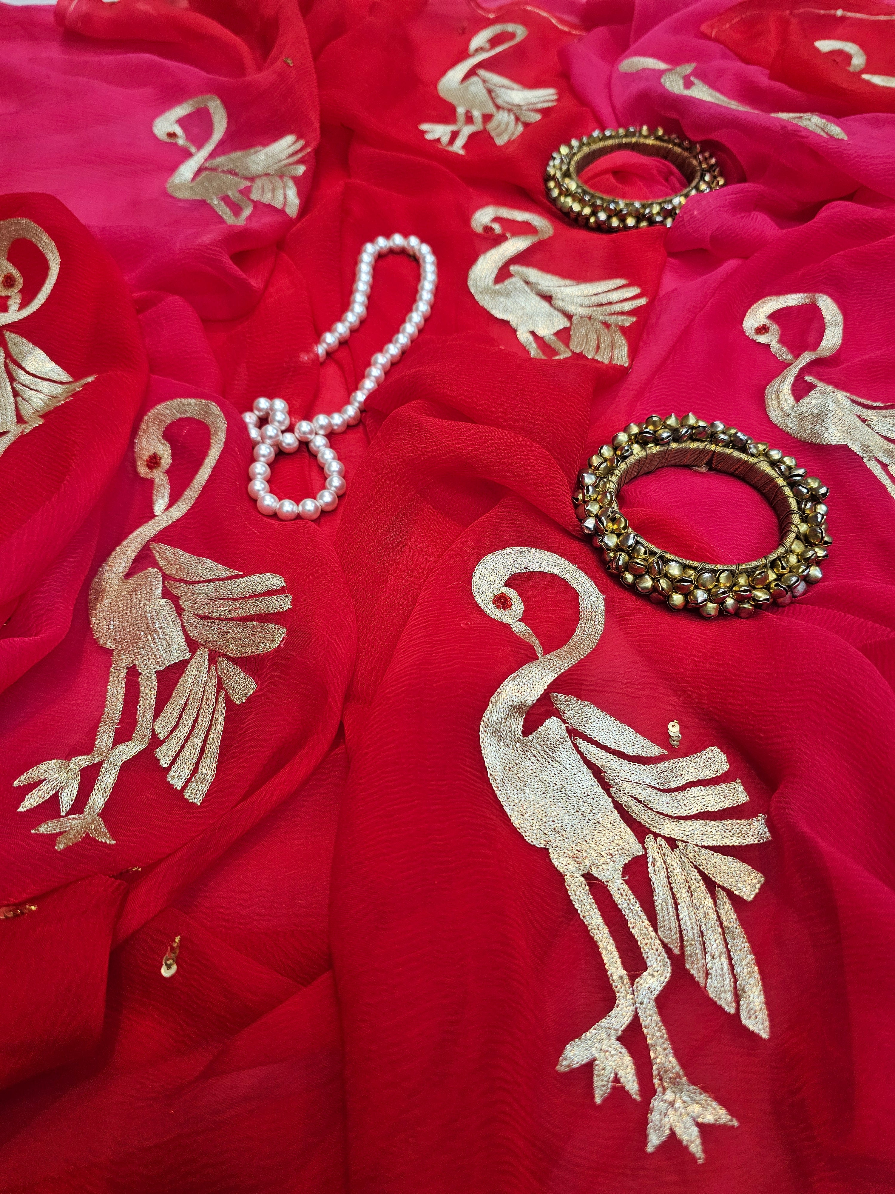 FLAMINGO MOTIF CHIFFON SAARE
