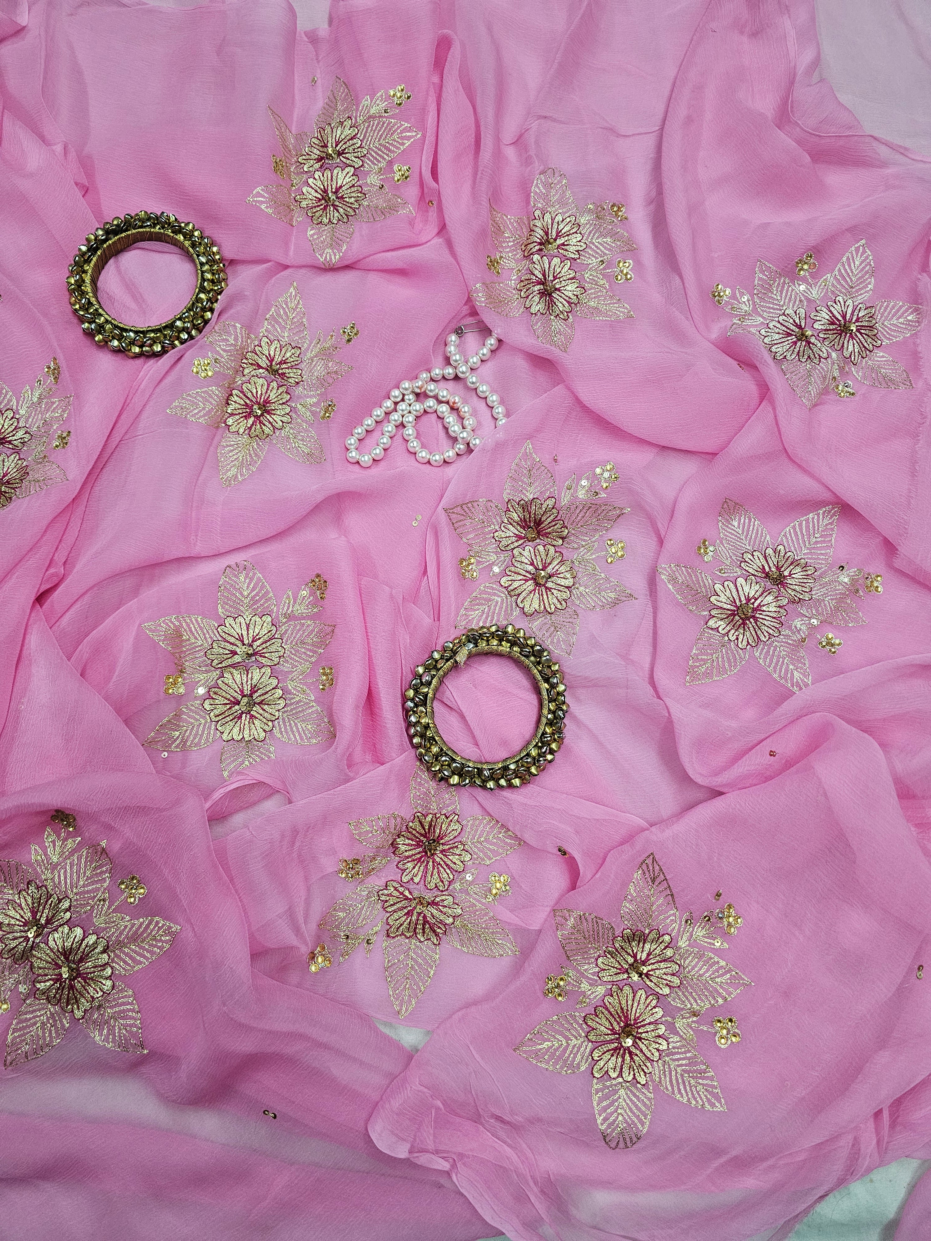 TANIRIKA BABY PINK ZARI EMBROIDERED CHIFFON SAARE