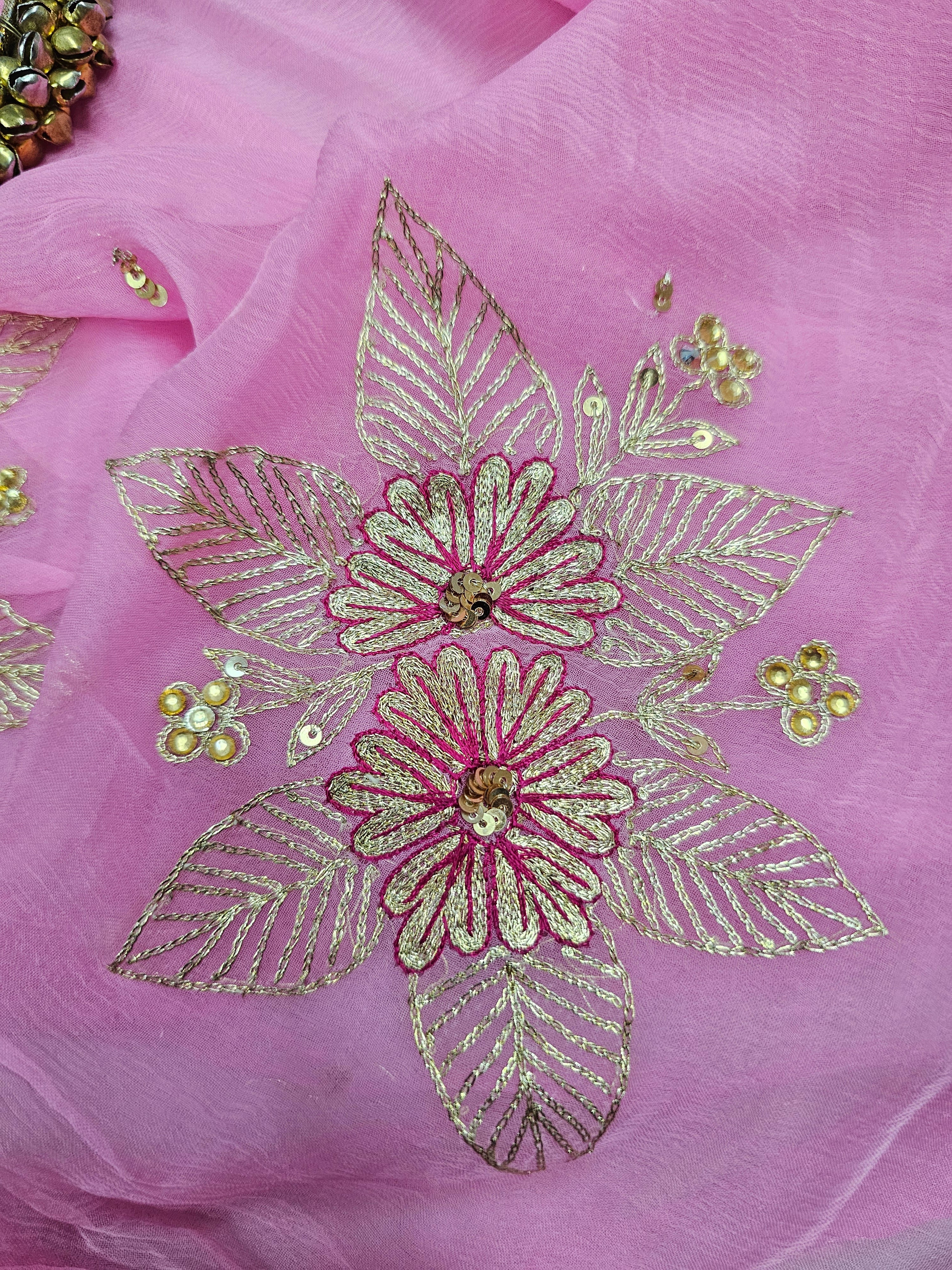 TANIRIKA BABY PINK ZARI EMBROIDERED CHIFFON SAARE