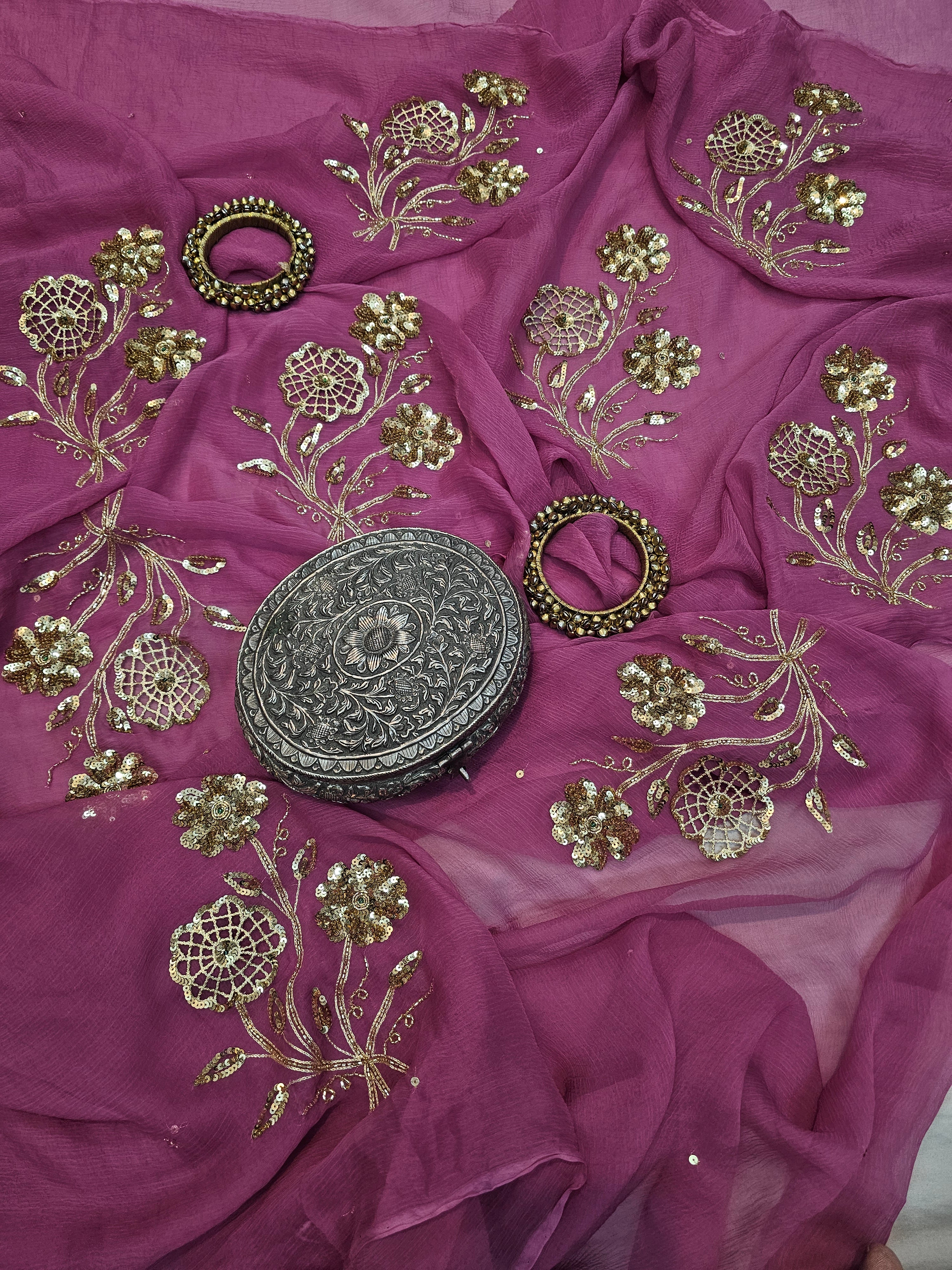 GULZAAR DEEP MAUVE CHIFFON SAARE