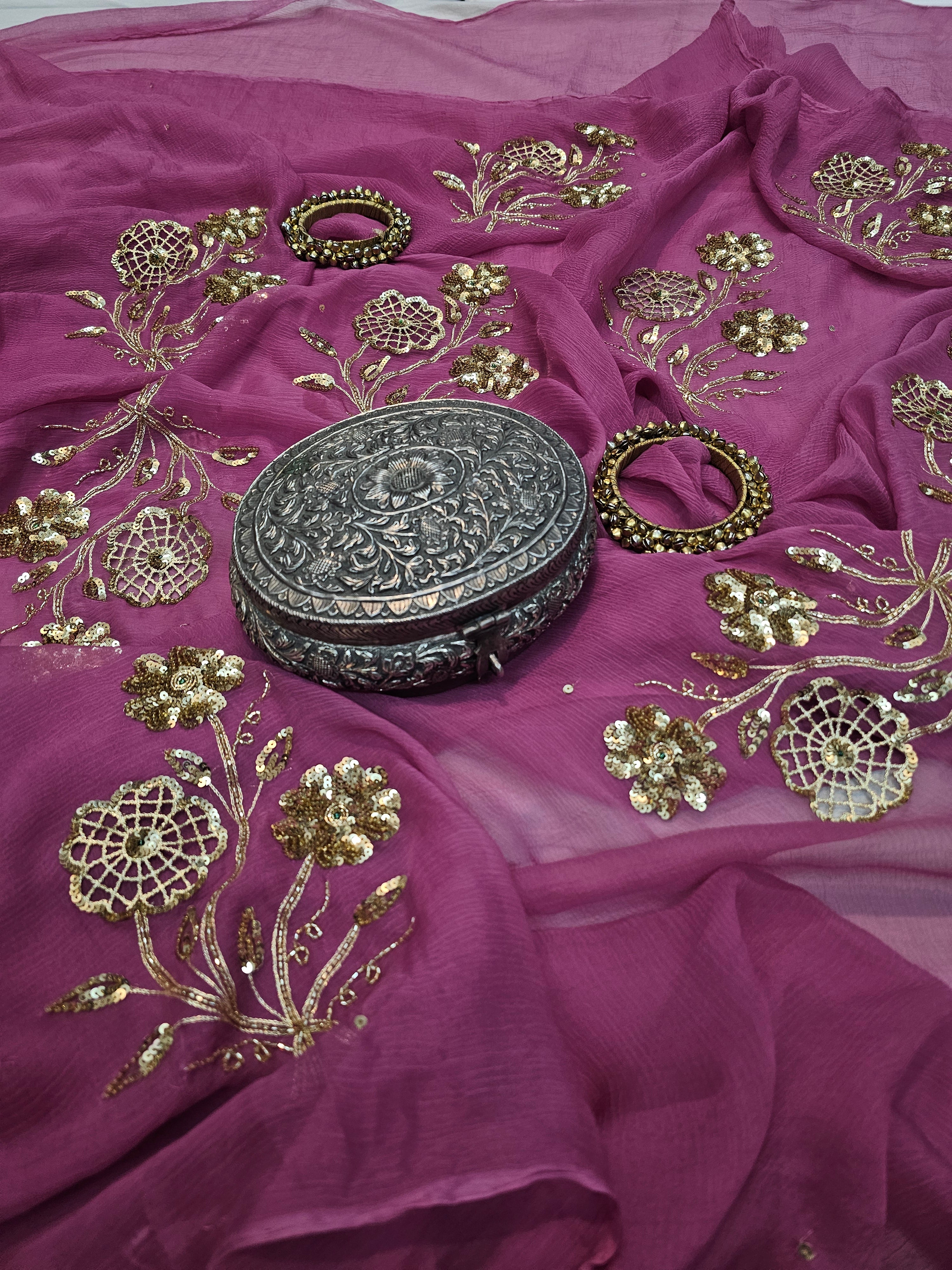 GULZAAR DEEP MAUVE CHIFFON SAARE