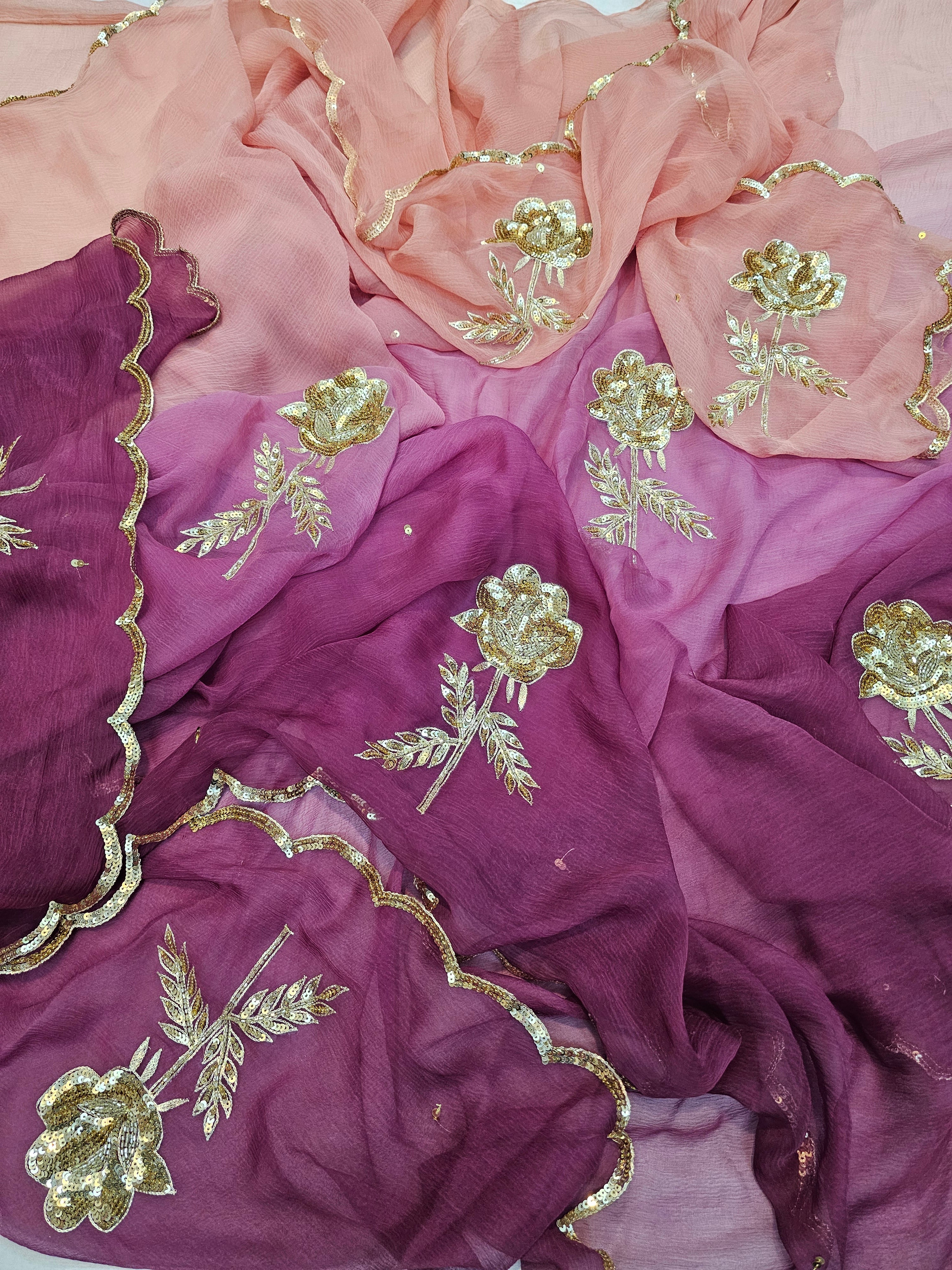 CUTWORK BORDER GULAAB MOTIF/BUTA CHIFFON SAARE