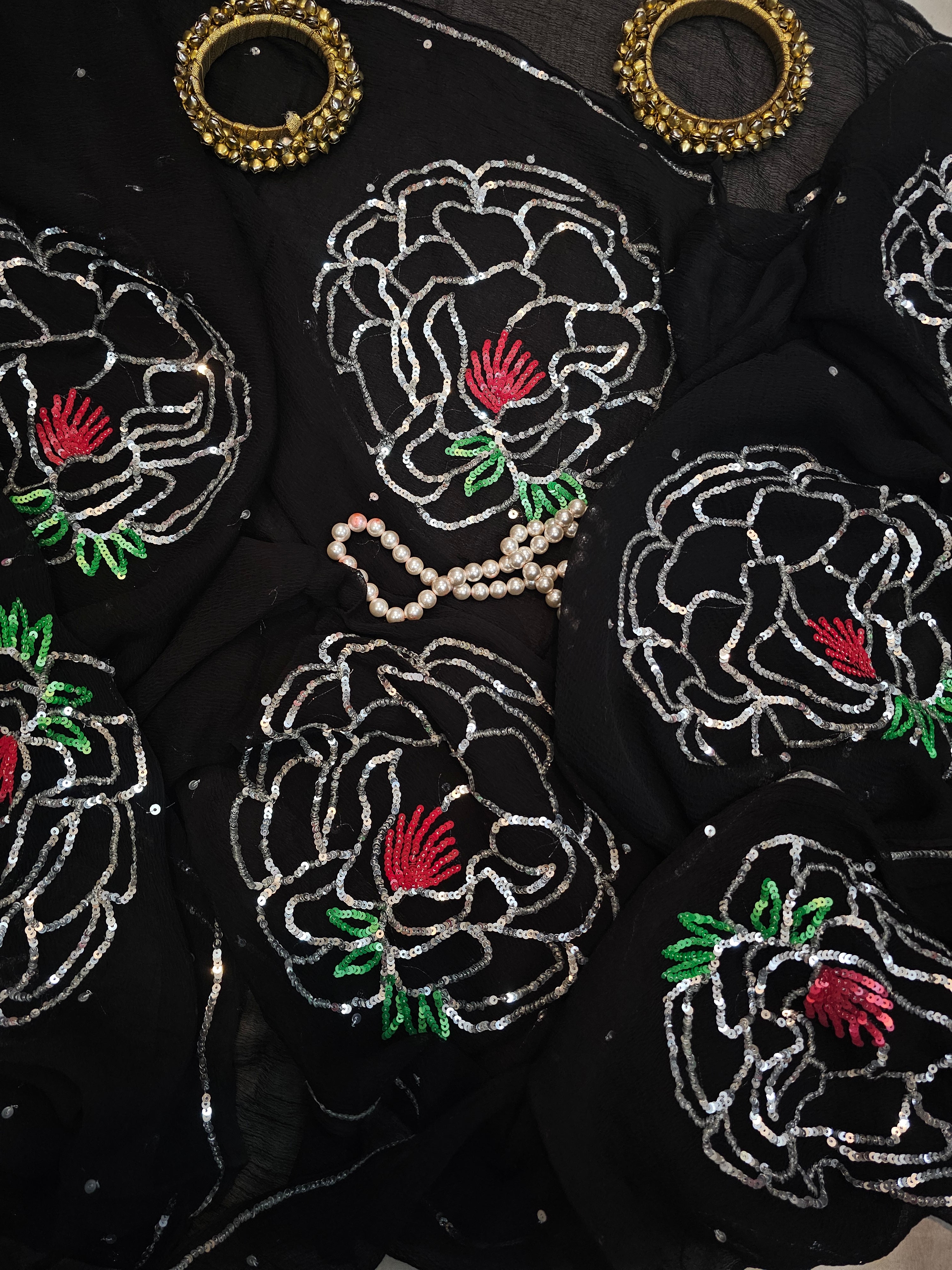 BLACK SEQUIN TAARI MOTIF/BUTA CHIFFON SAARE