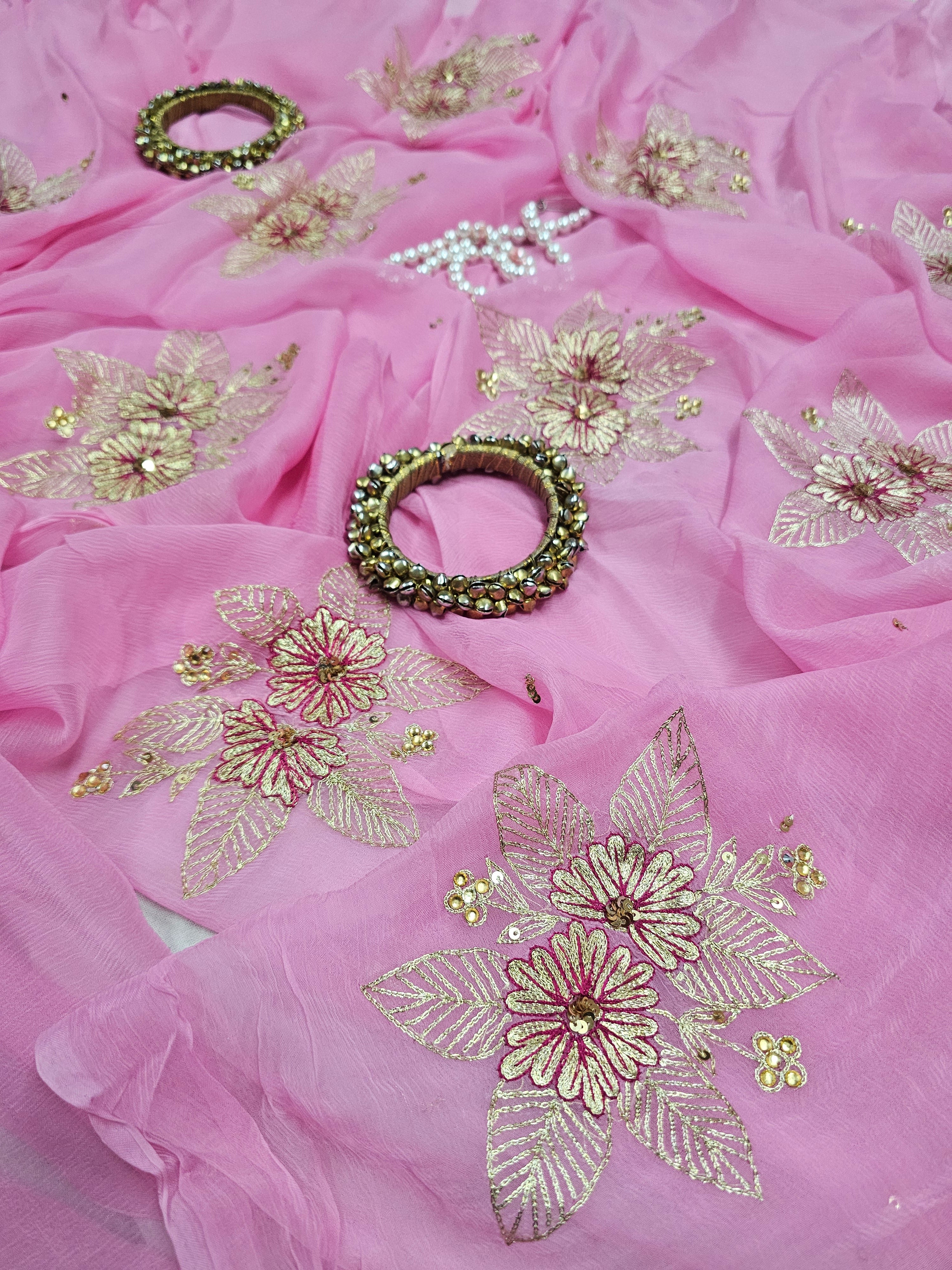 TANIRIKA BABY PINK ZARI EMBROIDERED CHIFFON SAARE