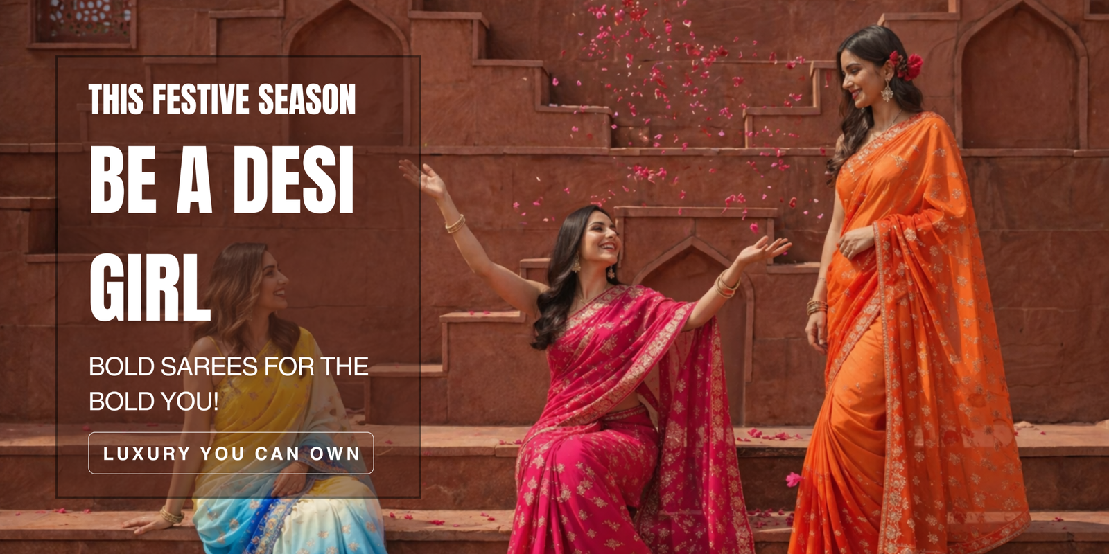 Pink Yellow and Red Festive saree Banner Landscape