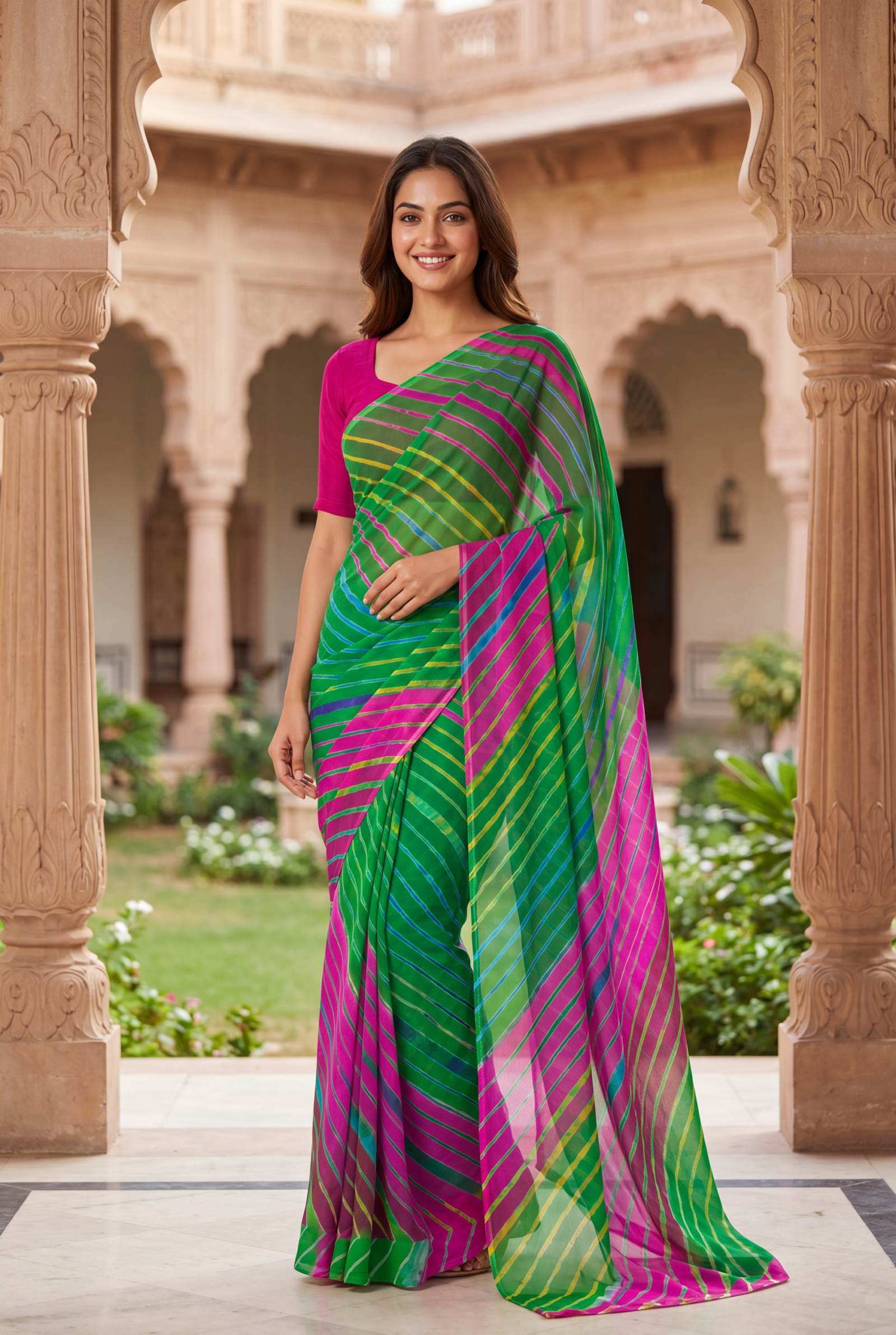 PURE GEORGETTE LEHERIYA HAND DYED SAREE - Image 2