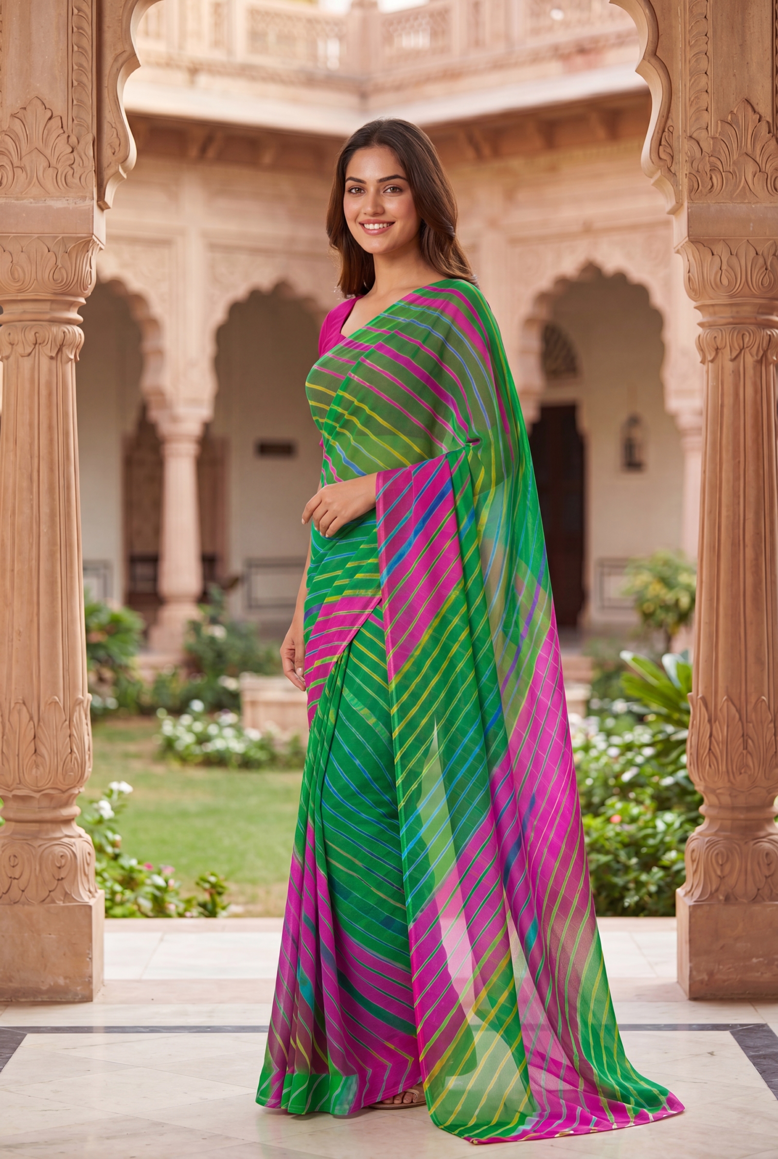 PURE GEORGETTE LEHERIYA HAND DYED SAREE