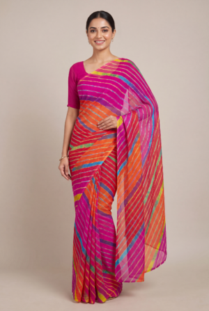 PURE GEORGETTE LEHERIYA HAND DYED SAREE